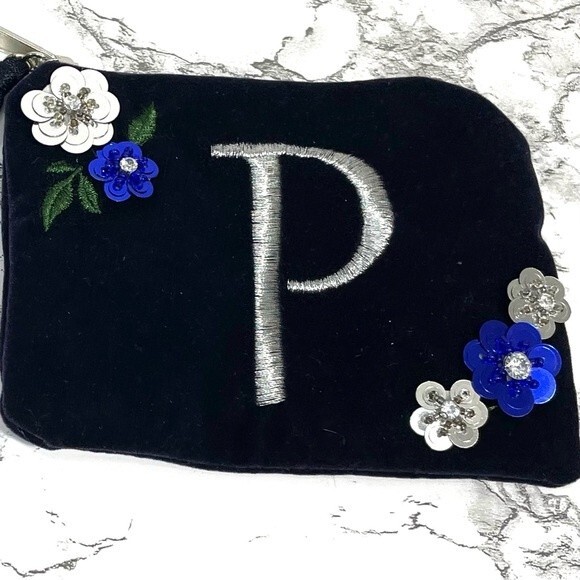 New Navy Velvet 'P" Coin Purse Keychain Tassel - Picture 3 of 7